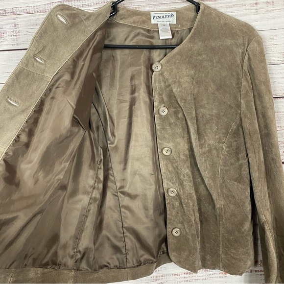 Pendleton jacket 100% leather brown button down size medium popover jacket - Picture 5 of 7